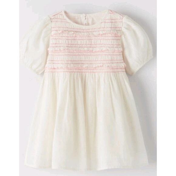 Zara Girls White Smocked Dress Short Sleeve Sz 4-5 - Picture 2 of 8